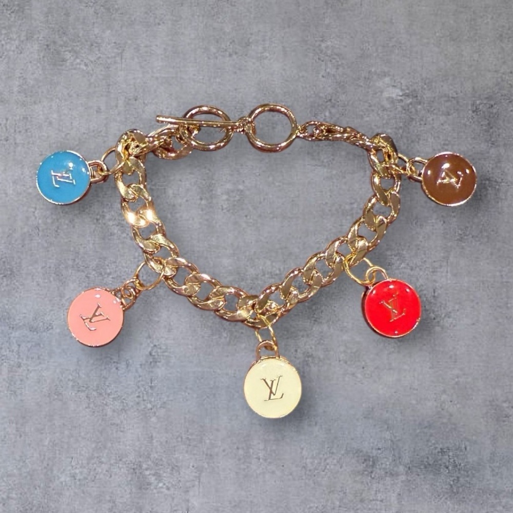 Gold Charm Bracelet with Upcycled LV Charms